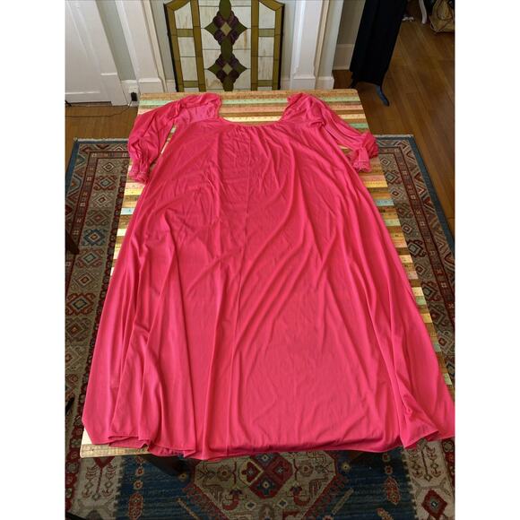 Vintage Miss Elaine Hot Pink Nightgown 3X 4X Mid Length Lace Trim Nightie - Picture 9 of 12